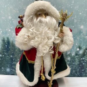 Vintage Santa Figurine 16” Christmas Decor Plush Fur Trim Velvet Cloak